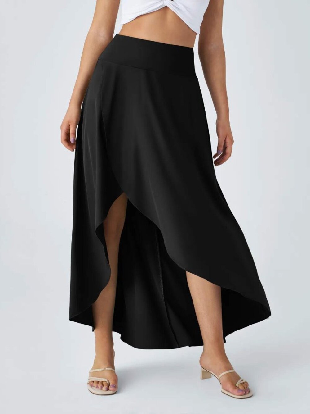 Halara Breezeful Skirt Sz L High Waisted High Low Ruffle 2-in-1 Flowy Black